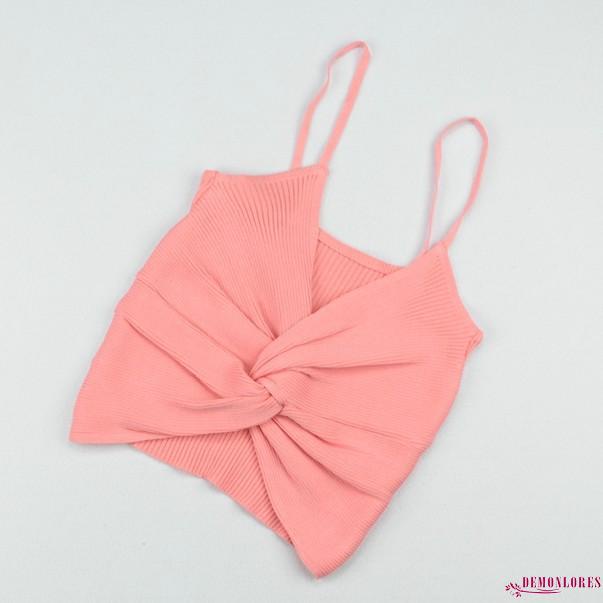 Áo Croptop Dệt Kim Hai Dây Thiết Kế Xoắn Ngực Thời Trang Quyến Rũ Cho Nữ