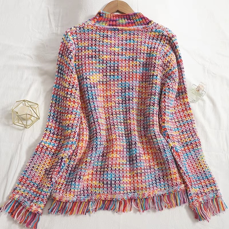 Áo khoác len cardigan loại 1 len đan cao cấp dáng rộng hoạ tiết cầu vồng