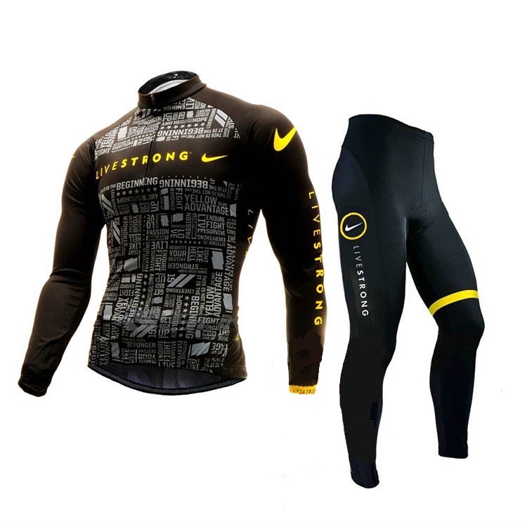 Set Quần Áo Chạy Xe Đạp Dài Tay Màu Đen 2022 Livestrong