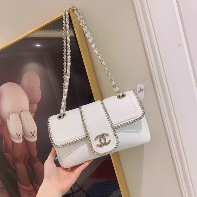 Túi xách chanel tiểu thư nữ tính size 24cm màu trắng đen