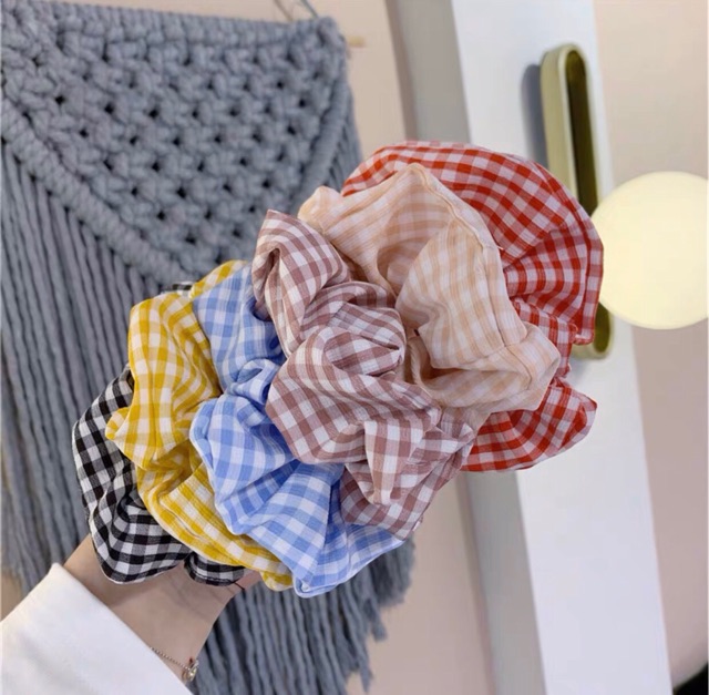 Dây cột tóc vải caro scrunchies Hàn Quốc xinh xắn