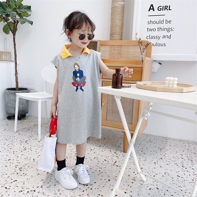 Váy suông cổ polo bé gái