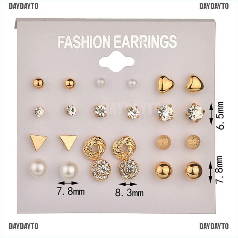 Set 12 Khuyên Tai Đính Đá Thời Trang Nữ