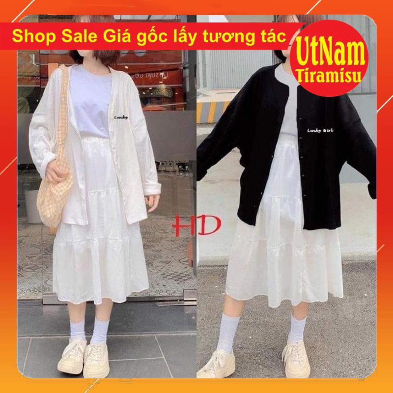 Sét 3 món áo phông + cadigan lu ki + chân váy♥️Sét bộ đồ Freesize dưới 55kg Phong cách hàn quốc giá rẻ | BigBuy360 - bigbuy360.vn