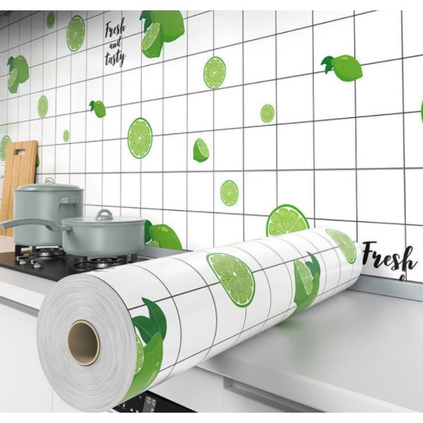 Decal tráng nhôm dán bếp CHANH XANH khổ 60cm có keo sẵn - giá bán 1 mét