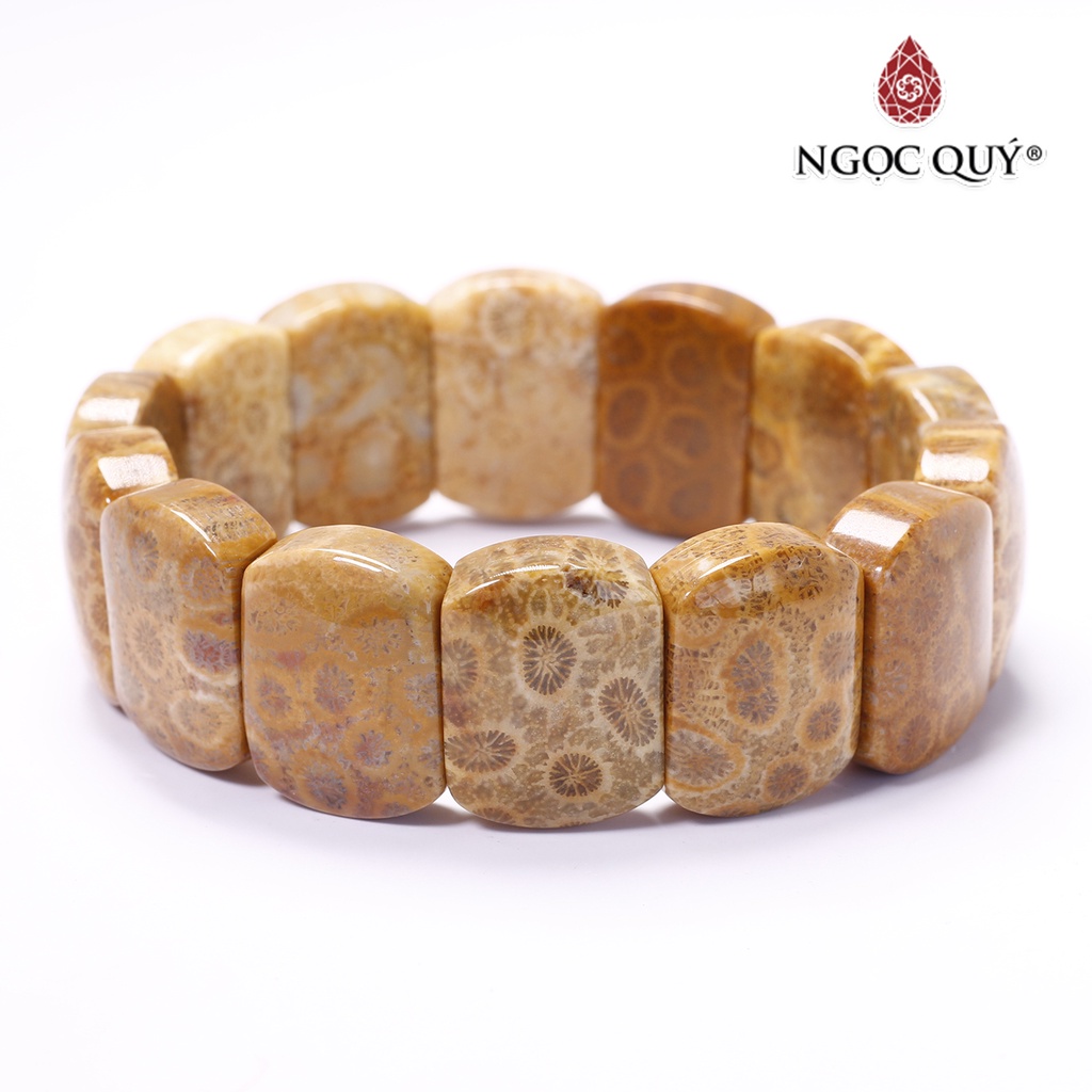 Vòng tay đá san hô hóa thạch bản lớn - Ngọc Quý