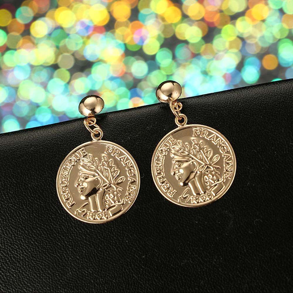 Bông Tai Tròn Đính Đồng Xu Phong Cách Punk|Lủng Lẳng Avatar Kim Loại Màu Sắc