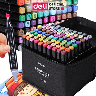 Bút màu dạ marker chuyên nghiệp Deli kèm túi vải họa cụ vẽ tranh cao cấp 30 / 40 / 60 / 80 màu