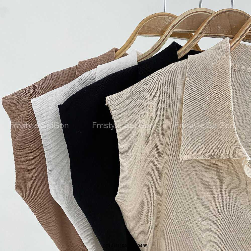 Áo len croptop dệt kim cổ Polo bo eo tay ngắn chất mịn màu thu đông phong cách hàn quốc VM STYLE 22ALU03G10901