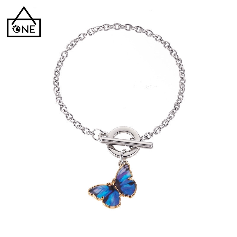 Vòng đeo tay có khóa cài mặt hình bướm xanh dương phong cách Hàn Quốc thời trang cho nữ