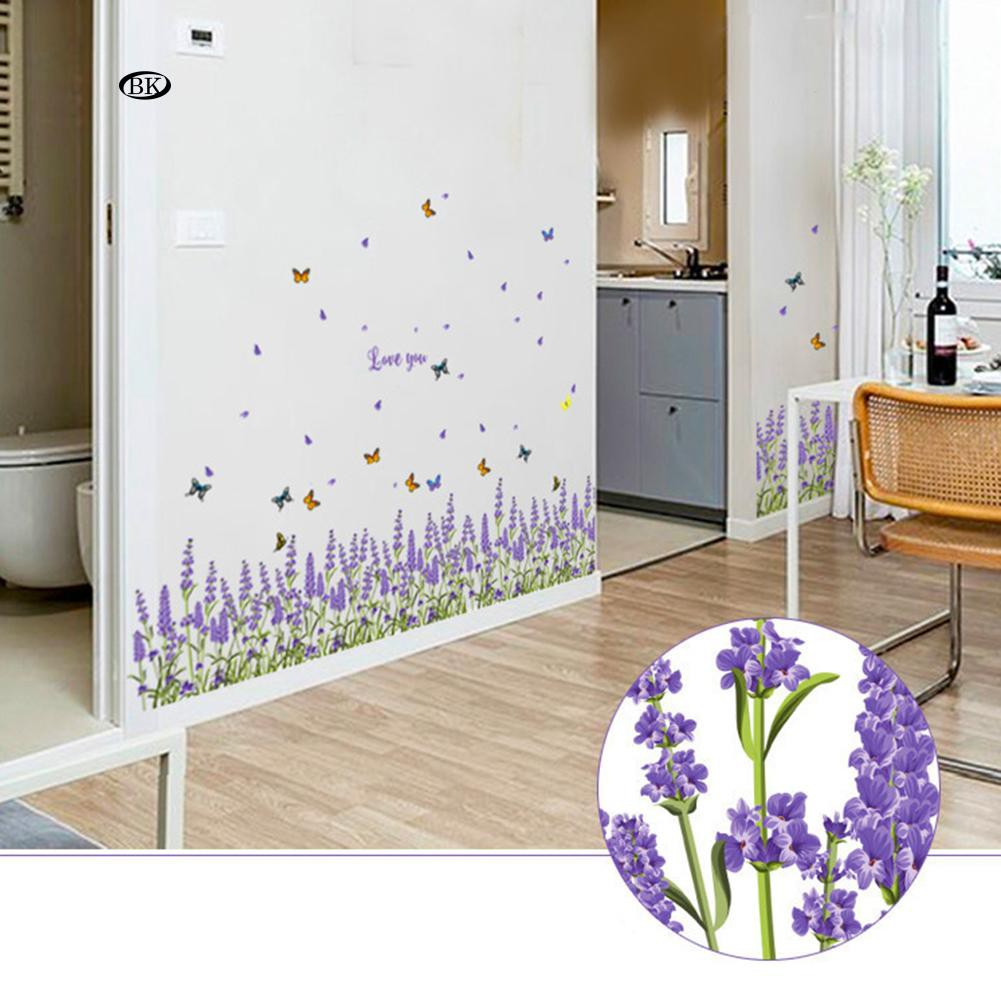 Bình Nước BK Kiểu Dáng Đơn Giản Hiện Đại✿Decal Dán Tường Hình Hoa Oải Hương Và Bướm