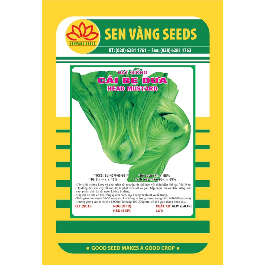 Hạt giống Cải Bẹ Dưa (Cải tòa xại) (20g) | Sen Vàng | VTNN Cần Thơ