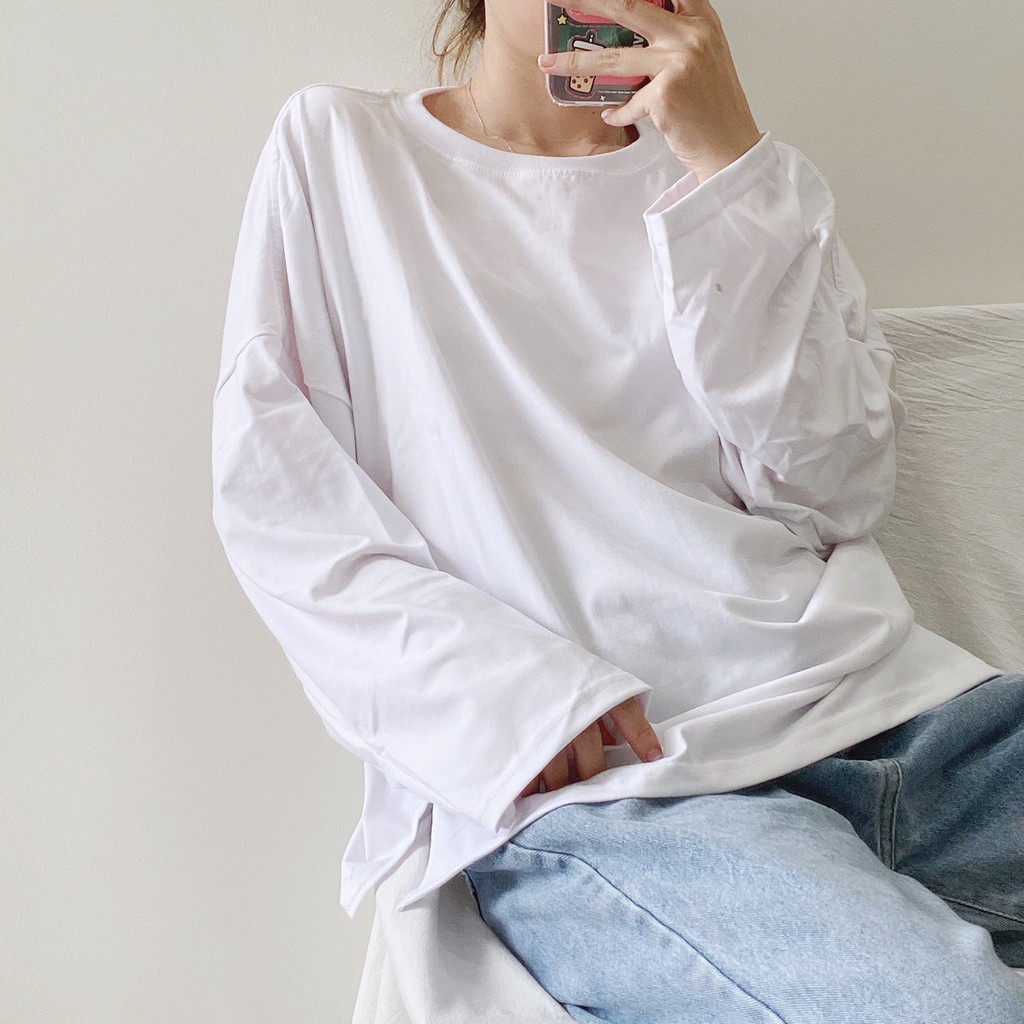 Áo Thun Tay Dài YAYSHOP phông unisex vải cotton xẻ tà 4 màu hình thật