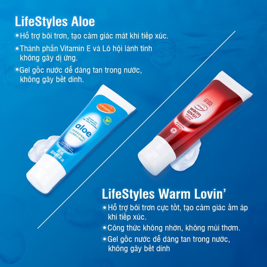 Combo Gel Bôi Trơn Tinh Chất Lô Hội LifeStyles Aloe 50ml + Gel Bôi Trơn LifeStyles Warm Lovin' Tăng Cảm Gíac Ấm Nóng 50m