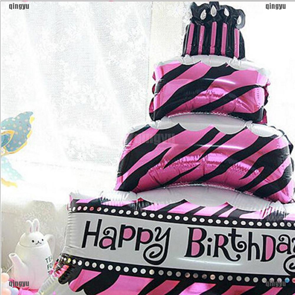 Bong Bóng Nhôm Hình Bánh Kem Chữ Happy Birthday Thời Trang