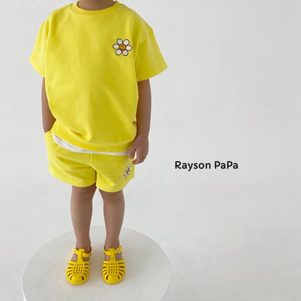 Bộ quân áo cộc tay bé trai, bé gái thêu hoa cúc vạt trắng chất cotton mềm thấm hút mồ hôi tốt cho bé