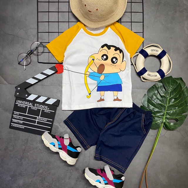 Bộ bé trai quần giả jeans cu shin bắn tim ❤️❤️❤️ còn xanh đỏ 10,11