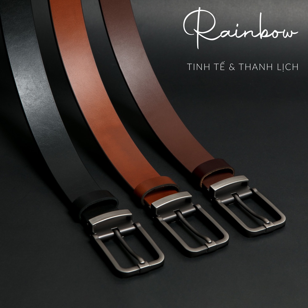 Thắt lưng nam da bò đầu kim sang trọng - chính hãng Rainbow | Axer 001