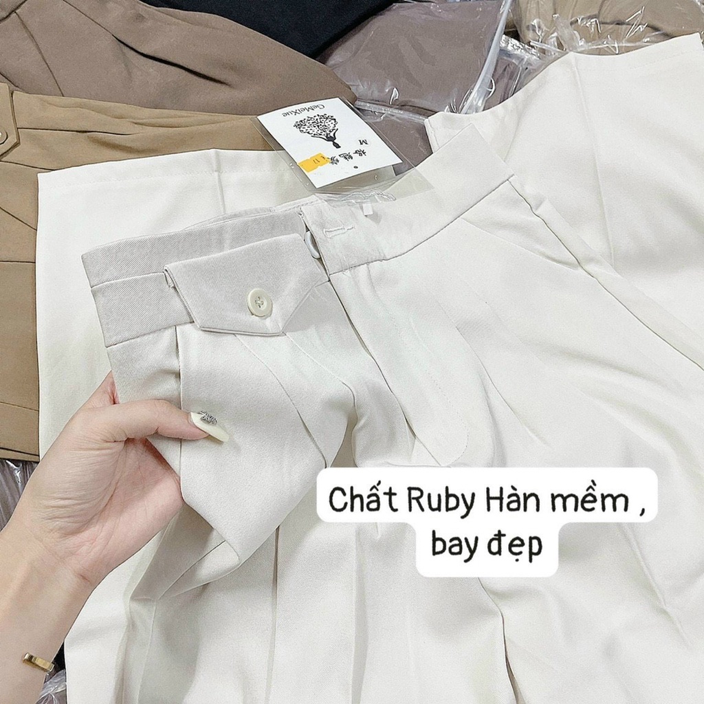 Quần ống rộng nữ cạp cao có trang trí nắp túi chất tuyết mưa mềm mịn phong cách hàn quốc trẻ trung m020