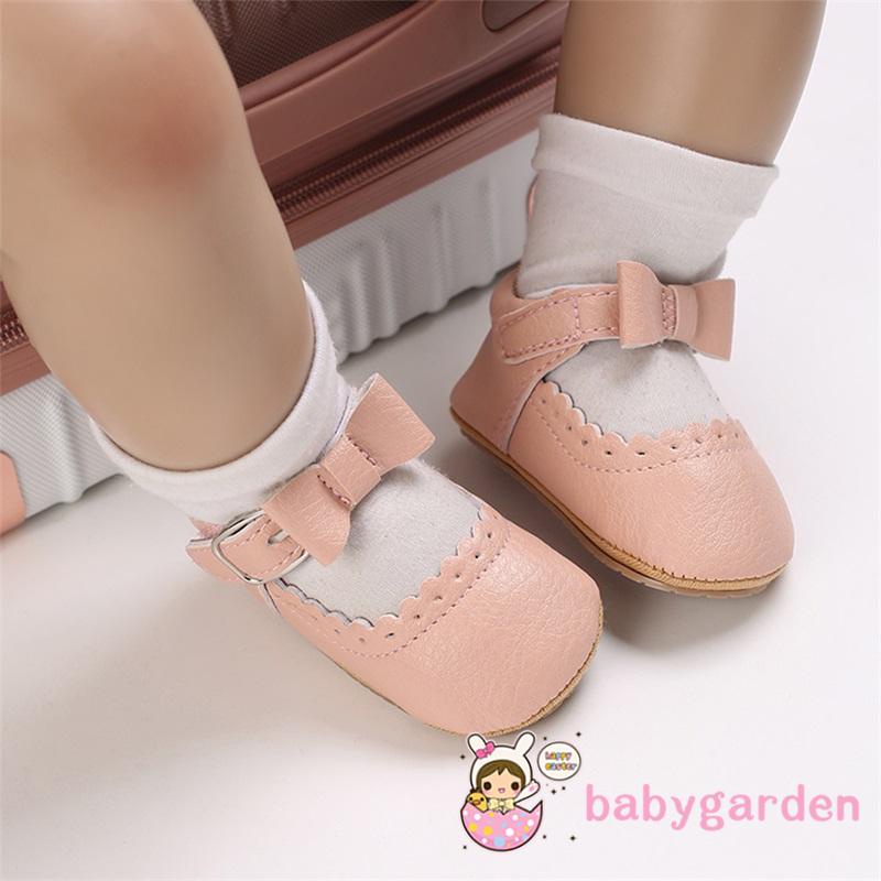 Giày Công Chúa Đế Mềm Chống Trượt Màu Trơn Trang Trí Nơ Xinh Xắn Cho Bé Gái