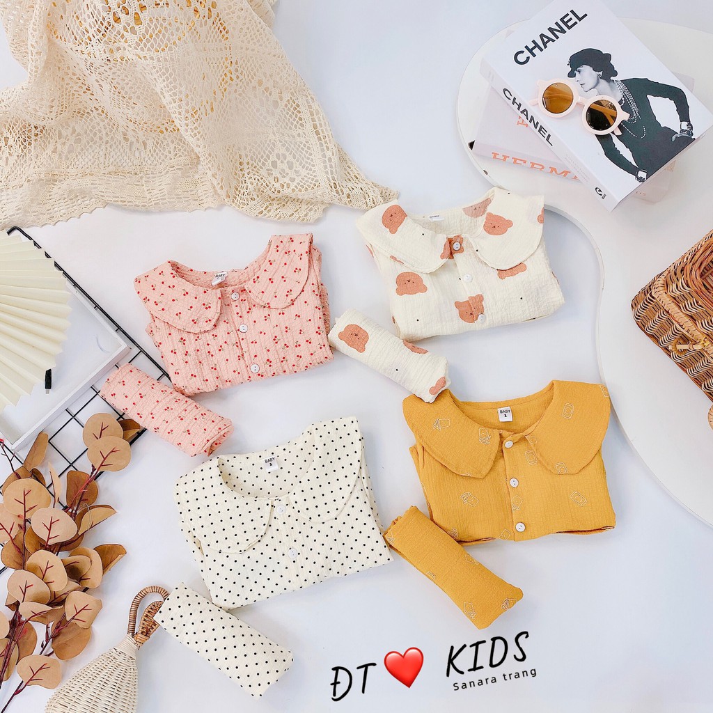 Bộ Pijama dài tay bé gái chất đũi xốp nhiều màu đáng yêu _ Bộ ngủ dài tay thu đông cho bé gái từ 8- 18 kg