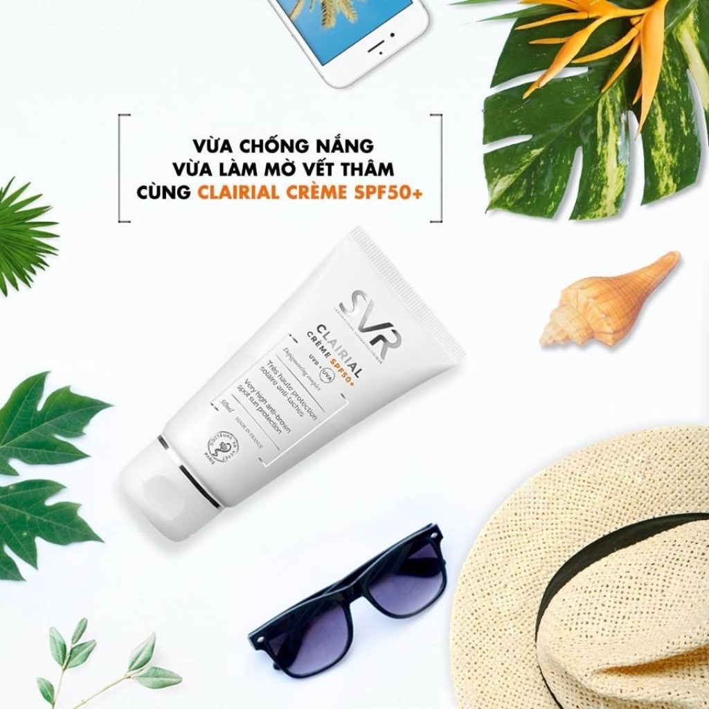 Kem Chống Nắng SVR Clairial Creme SPF50+ hỗ trợ mờ nám,đốm nâu, làm sáng da 50ml