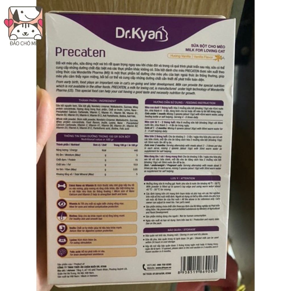 Sữa Cho Chó Mèo Dr.Kyan Precaten cao cấp - sữa chó sữa mèo [hộp giấy 110g] - Đảo Chó Mèo