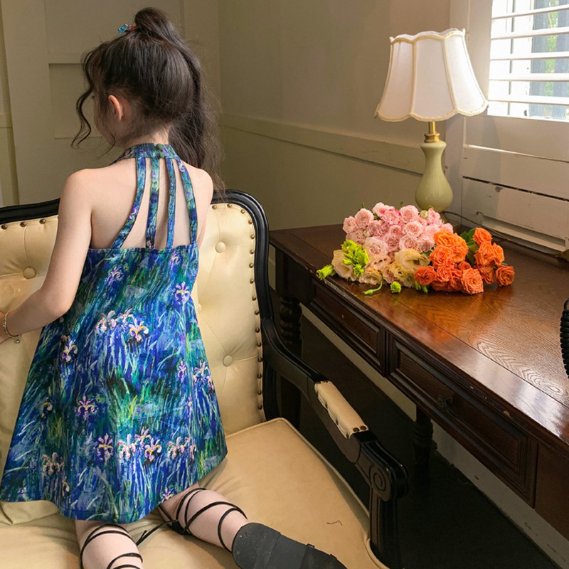 Đầm Hai Dây Hở Lưng Đính Ngọc Trai Thời Trang Mùa Hè Hàn Quốc Cho Bé Gái