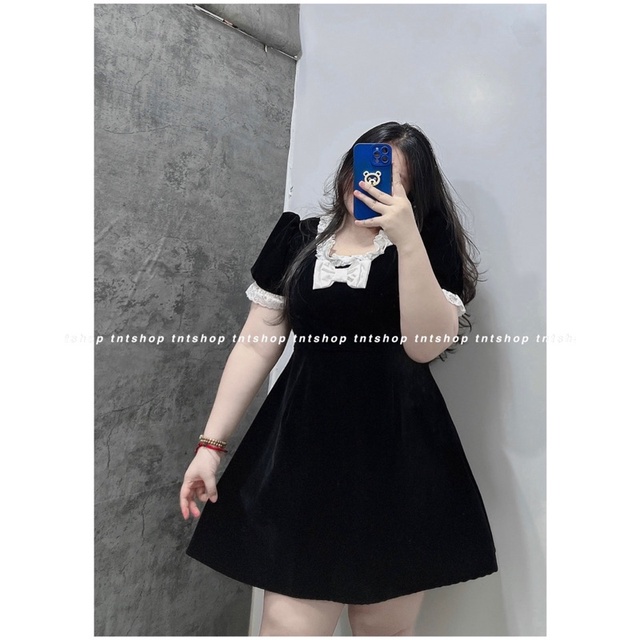 Đầm Nhung Cổ Phối Ren [ TNT SHOP BIGSIZE 60kg - 90kg ]