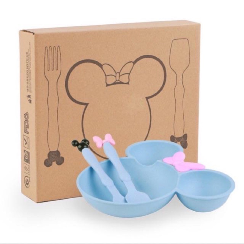Khay ăn dặm lúa mạch chuột mickey kèm muỗng nĩa cho bé