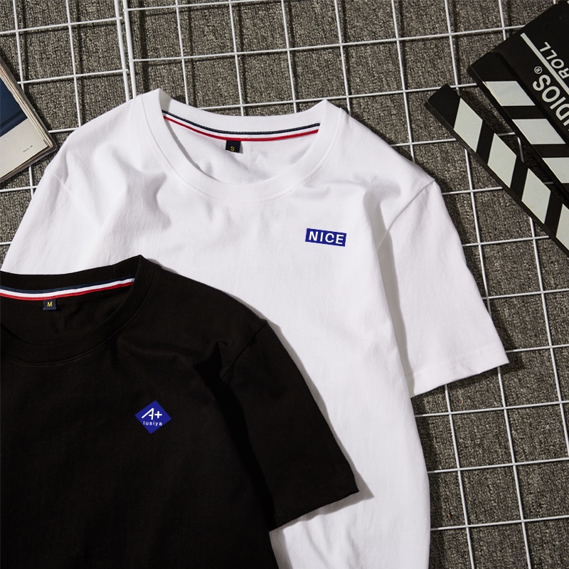 Áo thun tay ngắn cổ tròn thiết kế đơn giản phong cách Hồng Kông cá tính cho nam và nữ