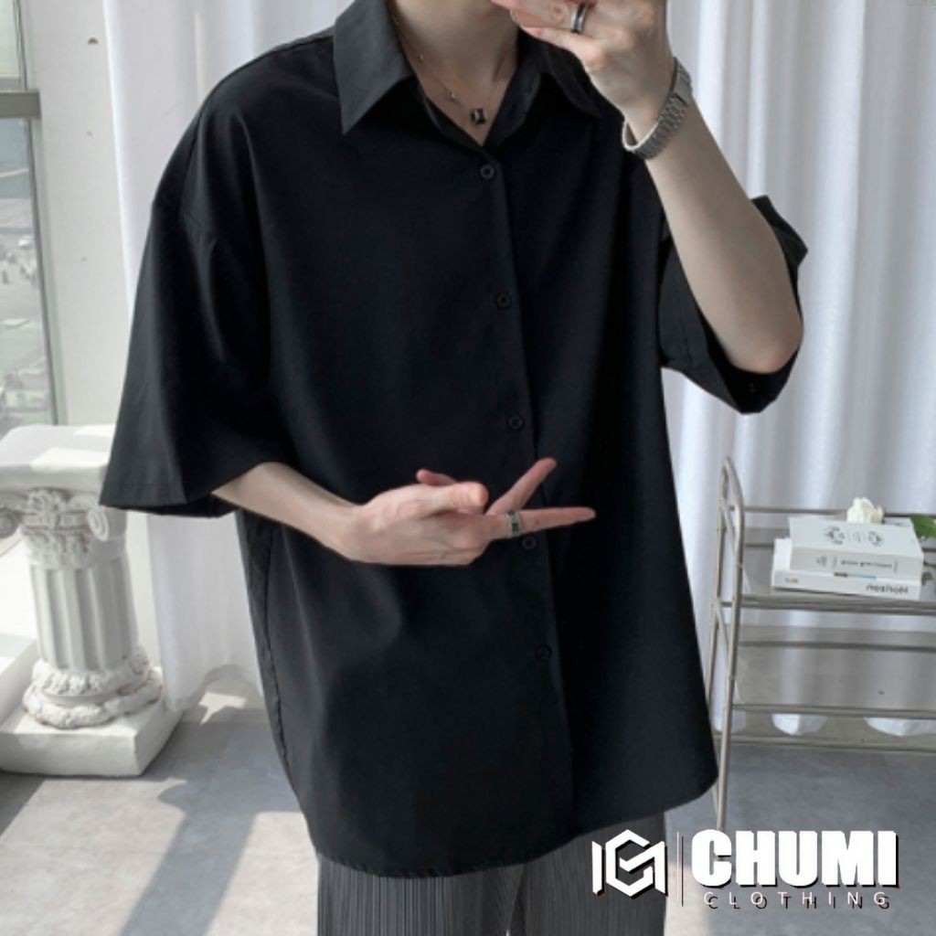 Áo sơ mi tay lỡ CHUMI unisex basic nam nữ vải lụa phong cách hàn quốc ullzang cm028