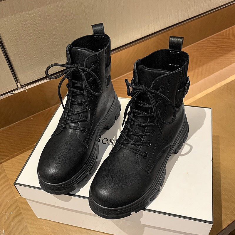 Giày Bốt Chất Da Lì Viền Cổ Chun Phối Khuy Đai Và Không Đai (BT22 - Ảnh Thật)