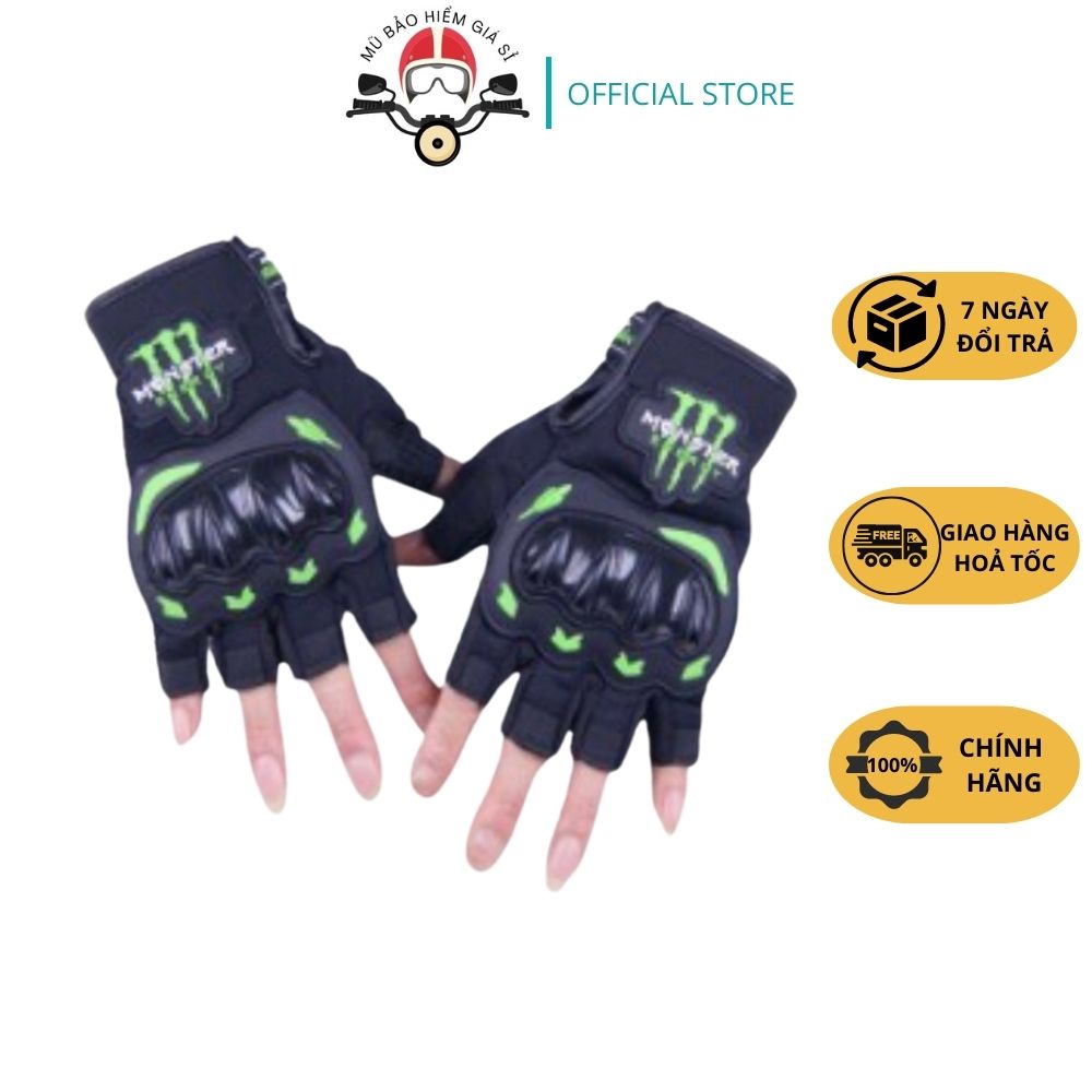 Găng tay xe máy gù nhựa cụt ngón monster Găng Tay giúp bảo vệ tay khỏi bị trầy xước lái xe đường dài đi phượt