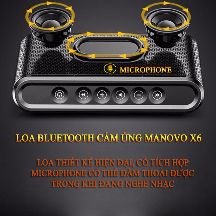 Loa bluetooth manovo x6 nút bấm cảm ứng, siêu bass vỏ nhôm nguyên khối công suất 6W thời gian sử dụng 8H