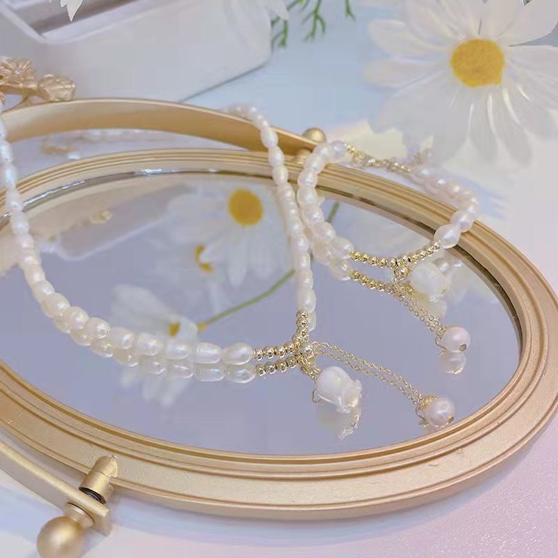 Bộ Vòng Cổ / Vòng Tay / Dây Chuyền Ngọc Trai Tự Nhiên Hoa Lily Cao Cấp Phong Cách Ba