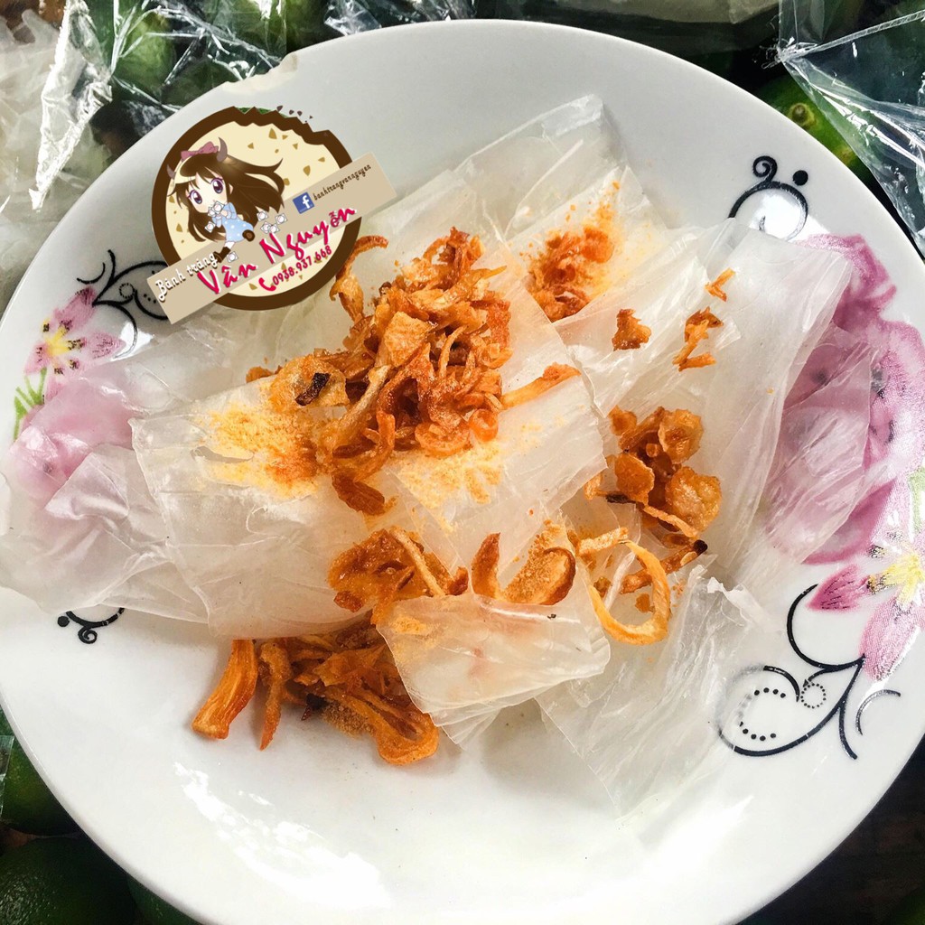 Bánh tráng phơi sương trộn muối nhuyễn hành phi mini xì ke. Bánh tráng Vân Nguyễn
