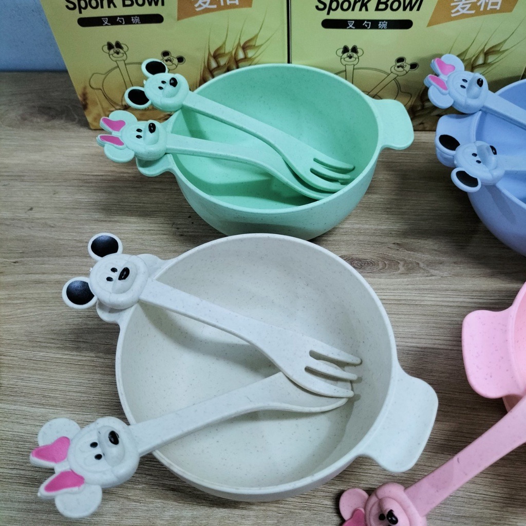 Bát Ăn Lúa Mạch Kèm Thìa Nĩa Xinh Xắn Cho Bé