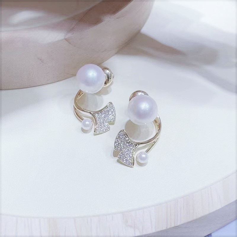 Bông tai bạc hình lá bạch quả đính hạt trai, phong cách thời trang hàn quốc - Trang sức bạc Evasilver