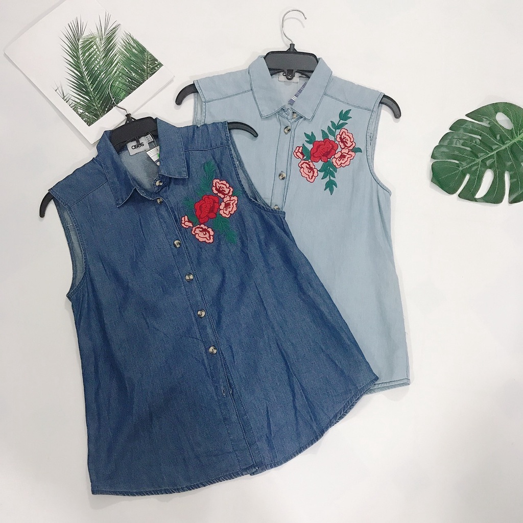 ❤️ Áo sơ mi denim sát nách thêu hoa hàng vnxk (CÓ SẴN- MẪU DO SHOP TỰ CHỤP)
