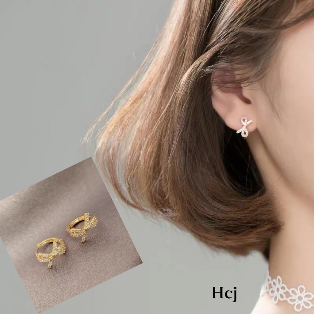 Bông tai xinh thắt nỡ bạc ta nguyên chất thêm xi vàng