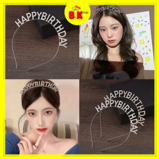 Bờm đính đá Happy Birthday phụ kiện chụp hình sinh nhật sang chảnh, băng đô cài tóc Happy Birthday