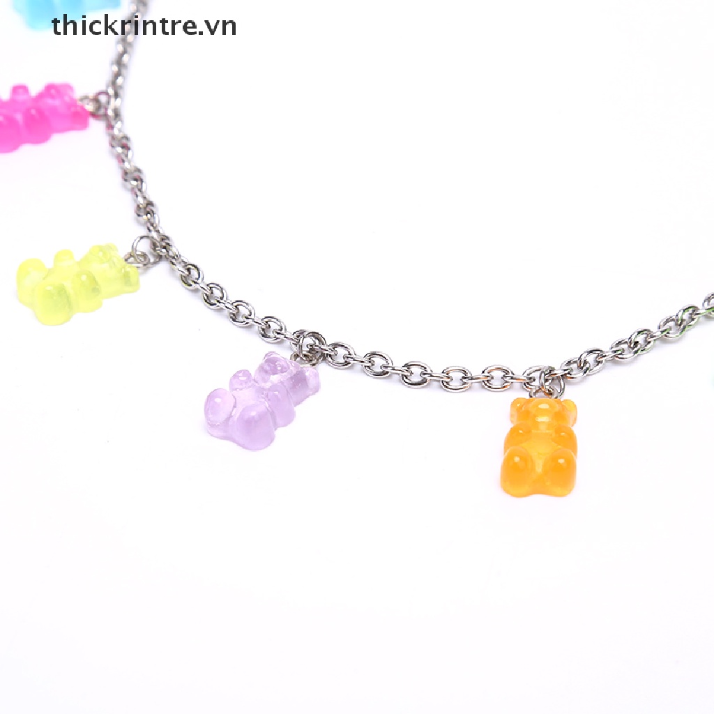 Vòng cổ Mặt Hình Gấu Hoạt Hình Handmade Bằng Thép Titan Màu Sắc Ngọt Ngào Cho Nữ