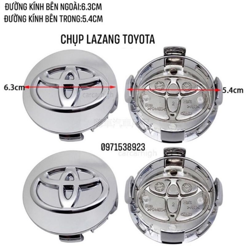 logo lazang 63mm cho xe toyota giá 1 cái màu bạc