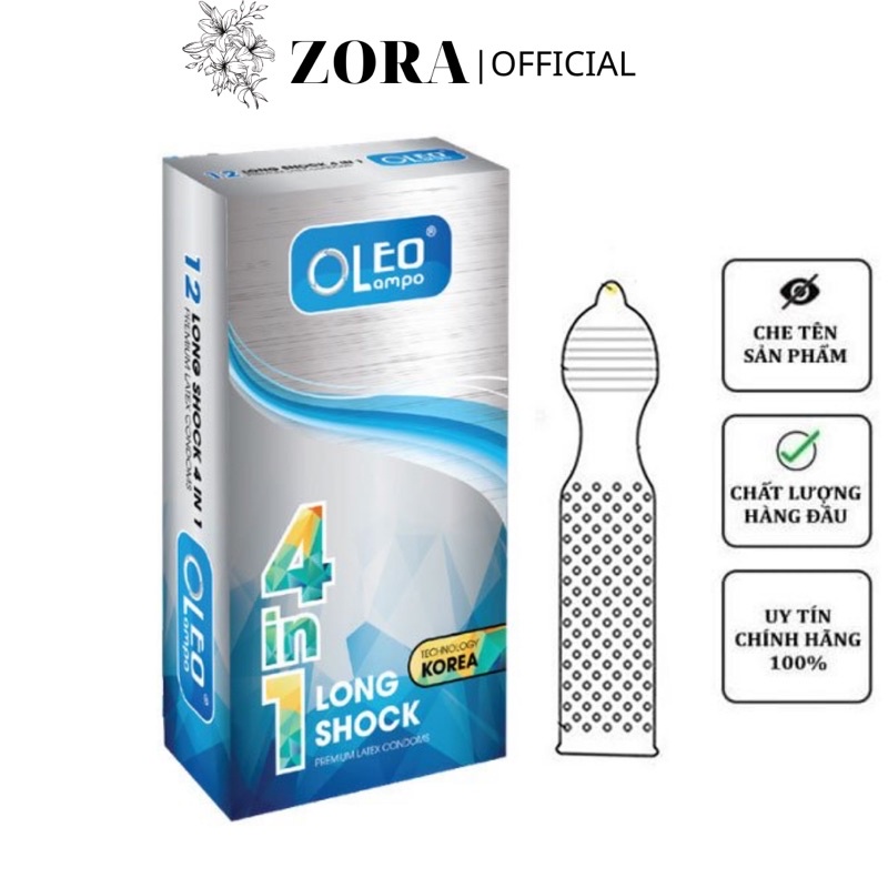 Bao cao su gân gai siêu mỏng kéo dài thời gian OLEO 4in1 tăng khoái cảm tăng yêu thương hộp 12 bao