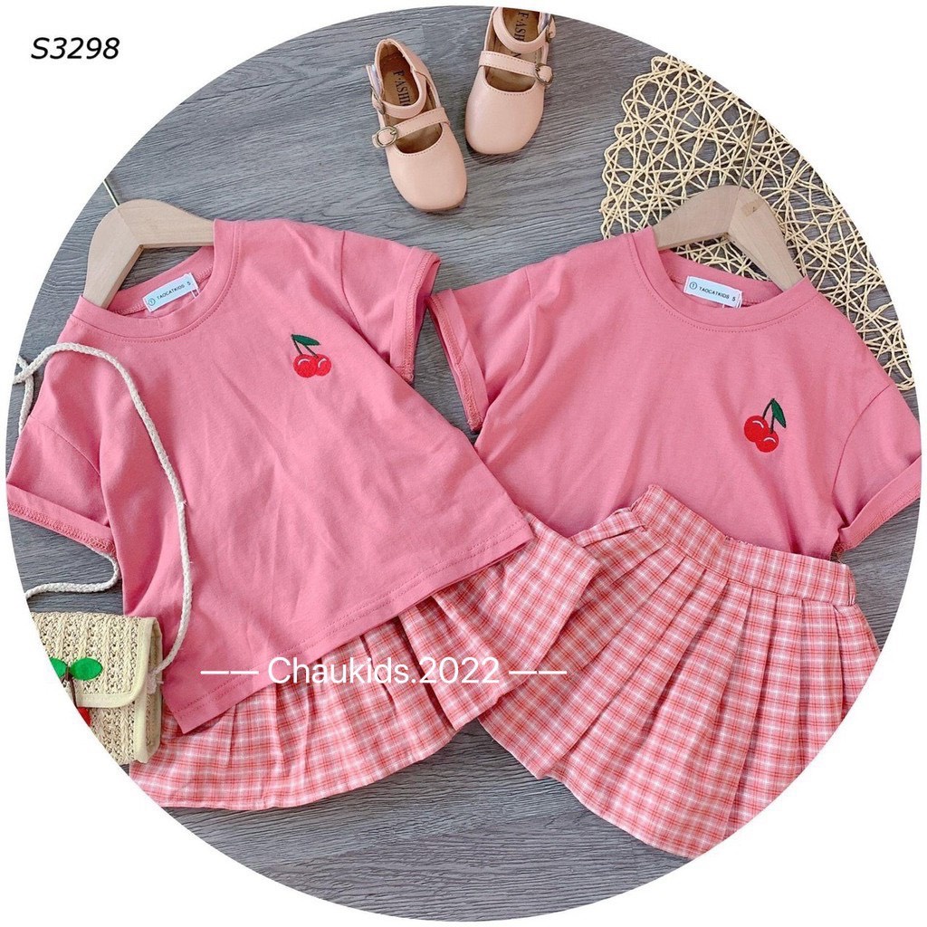 Sét Váy Cherry Hồng Siêu Xinh Cho Bé