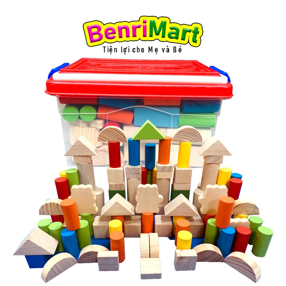 Hộp Đồ Chơi Xếp Hình Thông Minh 100 Chi Tiết Bằng Gỗ An Toàn Giúp Bé Phát Triển Trí Thông Minh