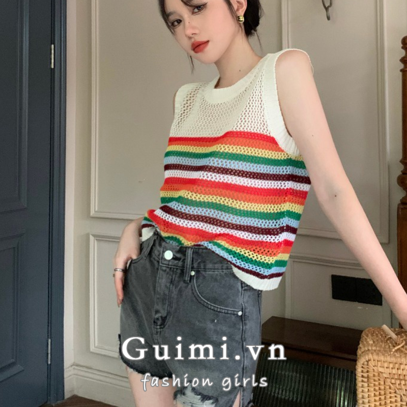 Áo Dệt Kim Sát Nách Dáng Rộng Họa Tiết Kẻ Sọc Thời Trang Mùa Hè Cho Nữ