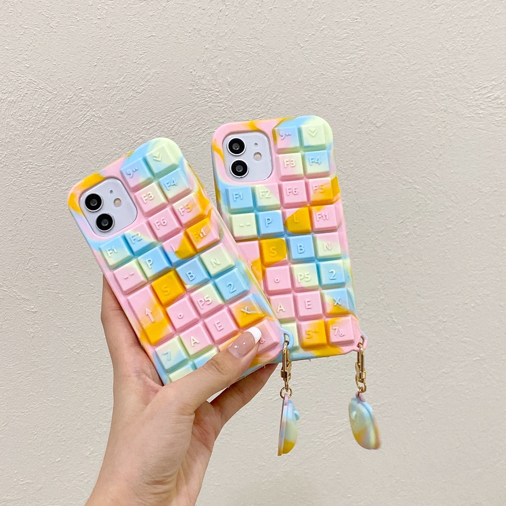 Ốp điện thoại silicon họa tiết lưới 3D nhiều màu kèm bàn phím cho IPHONE 13 PRO MAX 12 PRO MAX 11 PRO MAX XS MAX XR X 7 8 PLUS