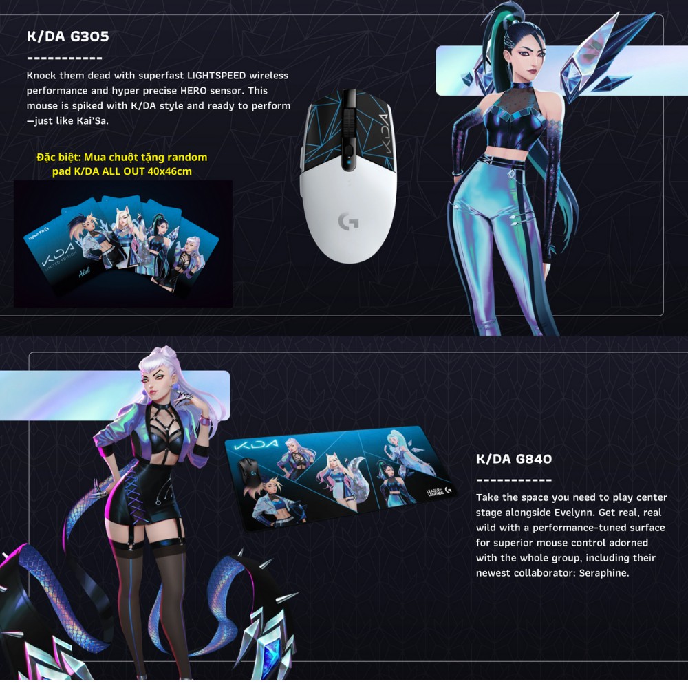 K/DA x Logitech - Bộ Gaming Gear LMHT Độc Quyền - G333, G304, G733, G840, G502, G Pro K/DA